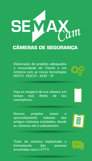 Infográfico dos benefícios oferecidos pelos serviços Semax Cam - instalação de câmeras e alarmes